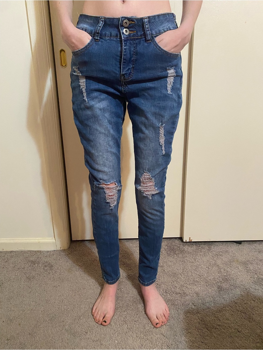 !it jeans Distressed Dark Blue Skinny Jeans